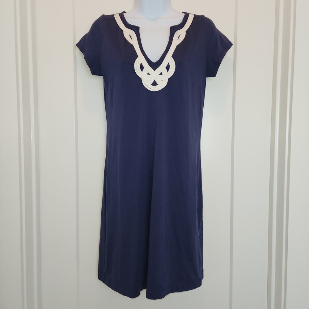 Lilly Pulitzer Dress S Navy Blue White Pima Cotton Short Sleeve Coastal Beach‎